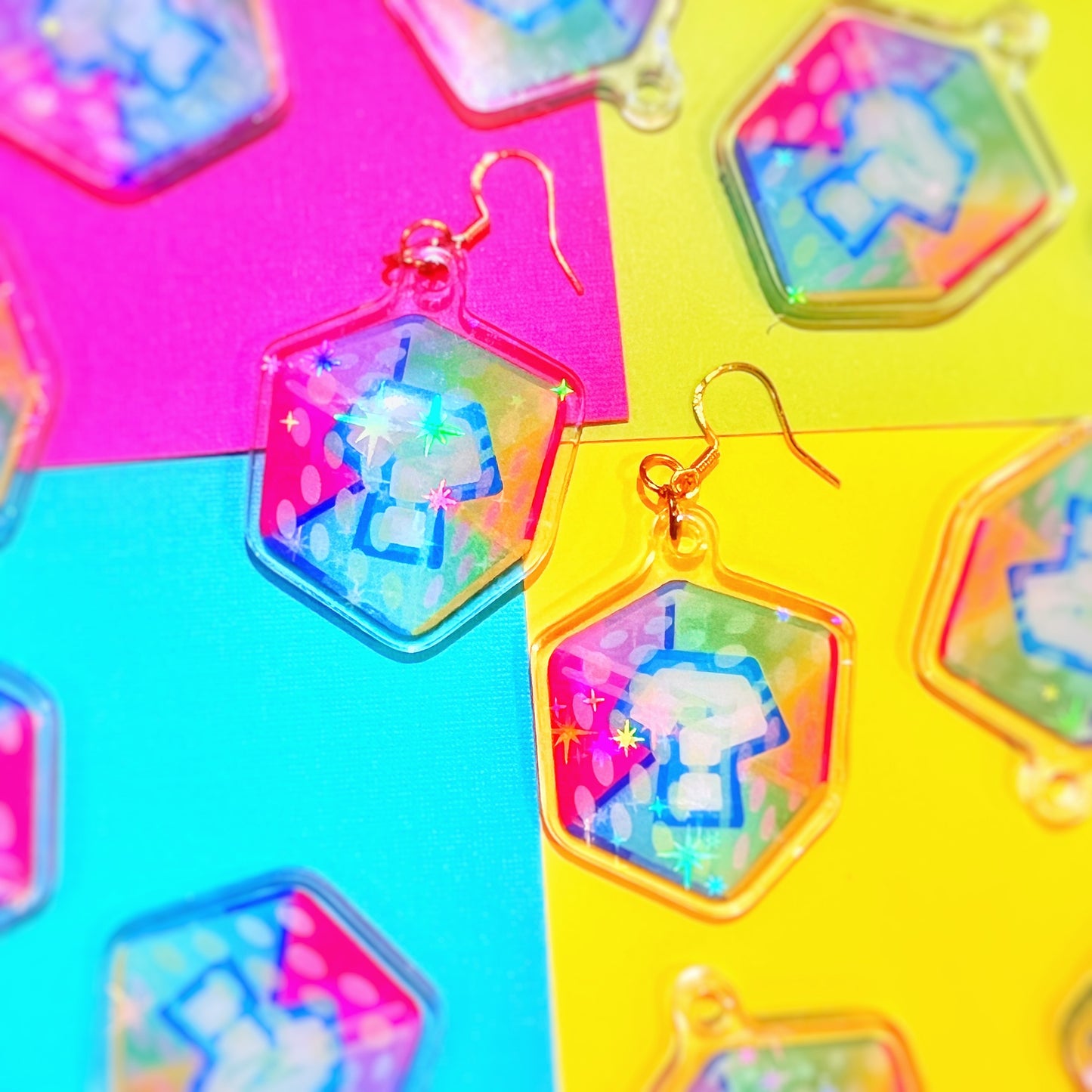 Holographic Random Item Block Earrings