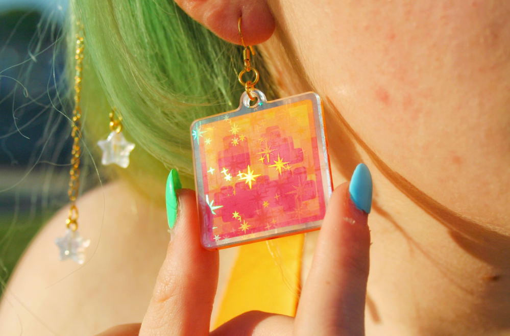Holographic Mob Jack-O-Lantern Earrings Video Game Inspired