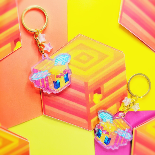 Holographic Bee Keychain Video Game Inspired