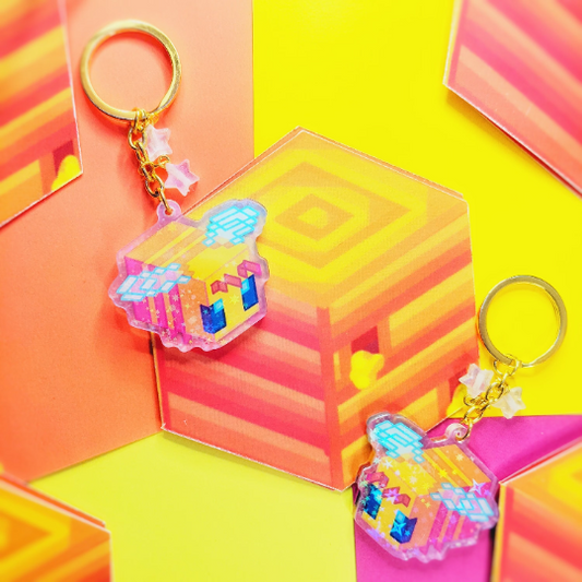 Holographic Bee Keychain Video Game Inspired