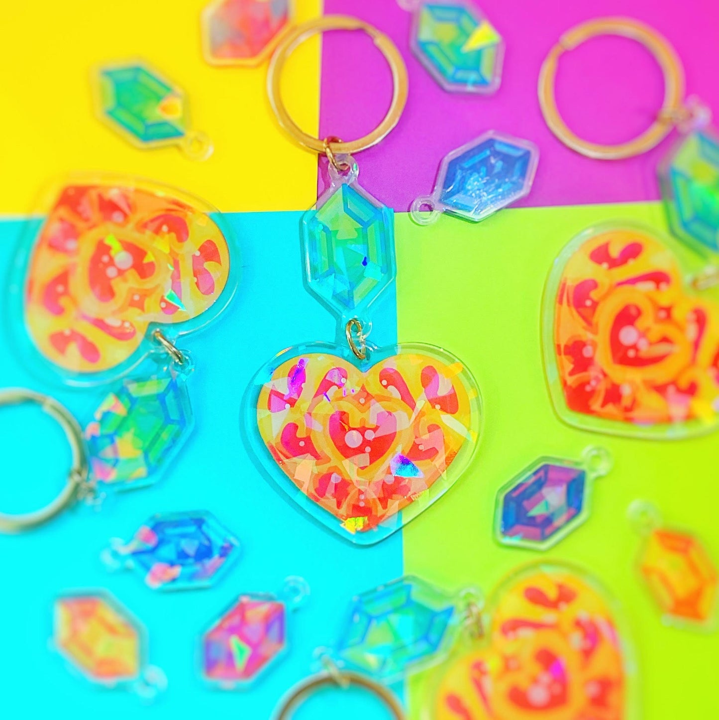 Holographic Heart Rupee Droplet Keychain