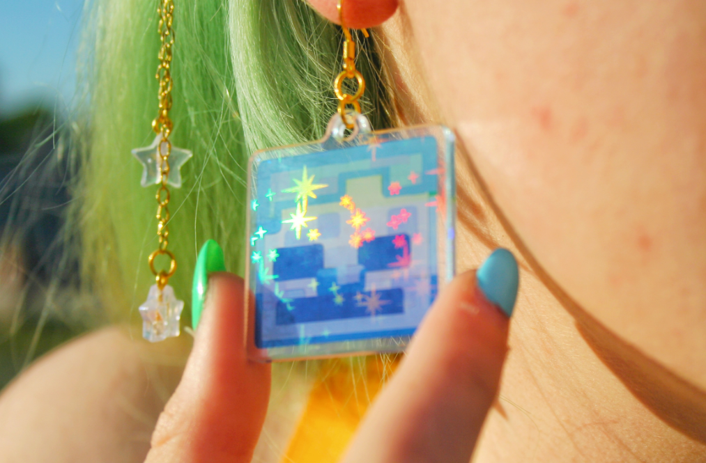 Holographic Mob Skeleton Earrings Video Game Inspired