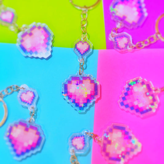 Holographic Heart Droplet Keychain