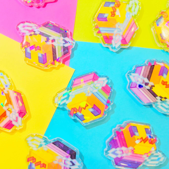 Holographic Video Game Inspired Pride Bee Pins: PREORDER